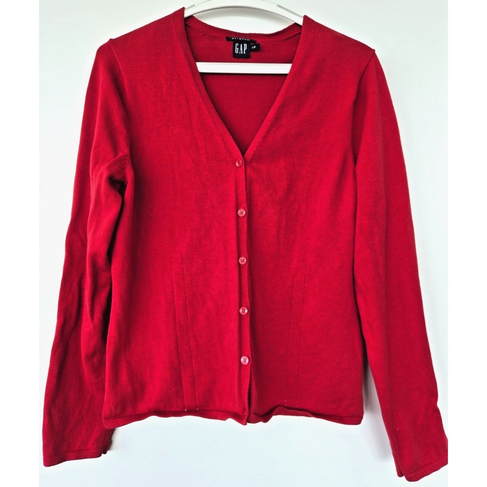 Vintage GAP Stretch Red Cardigan Sweater Soft Women L Y2K Preppy Quiet Luxury